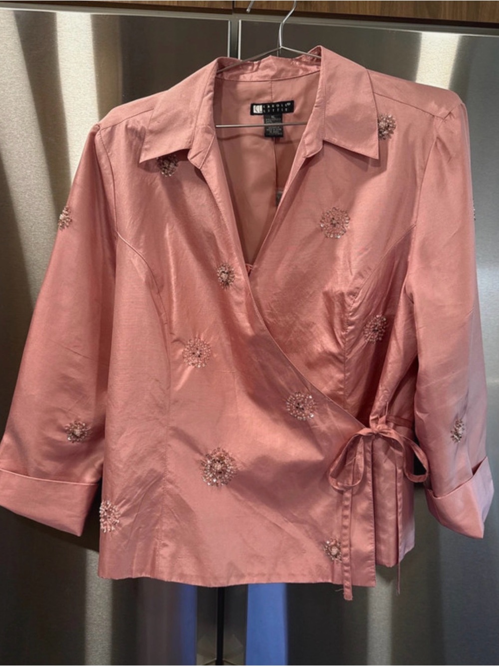 100% Silk embellished wrap blouse